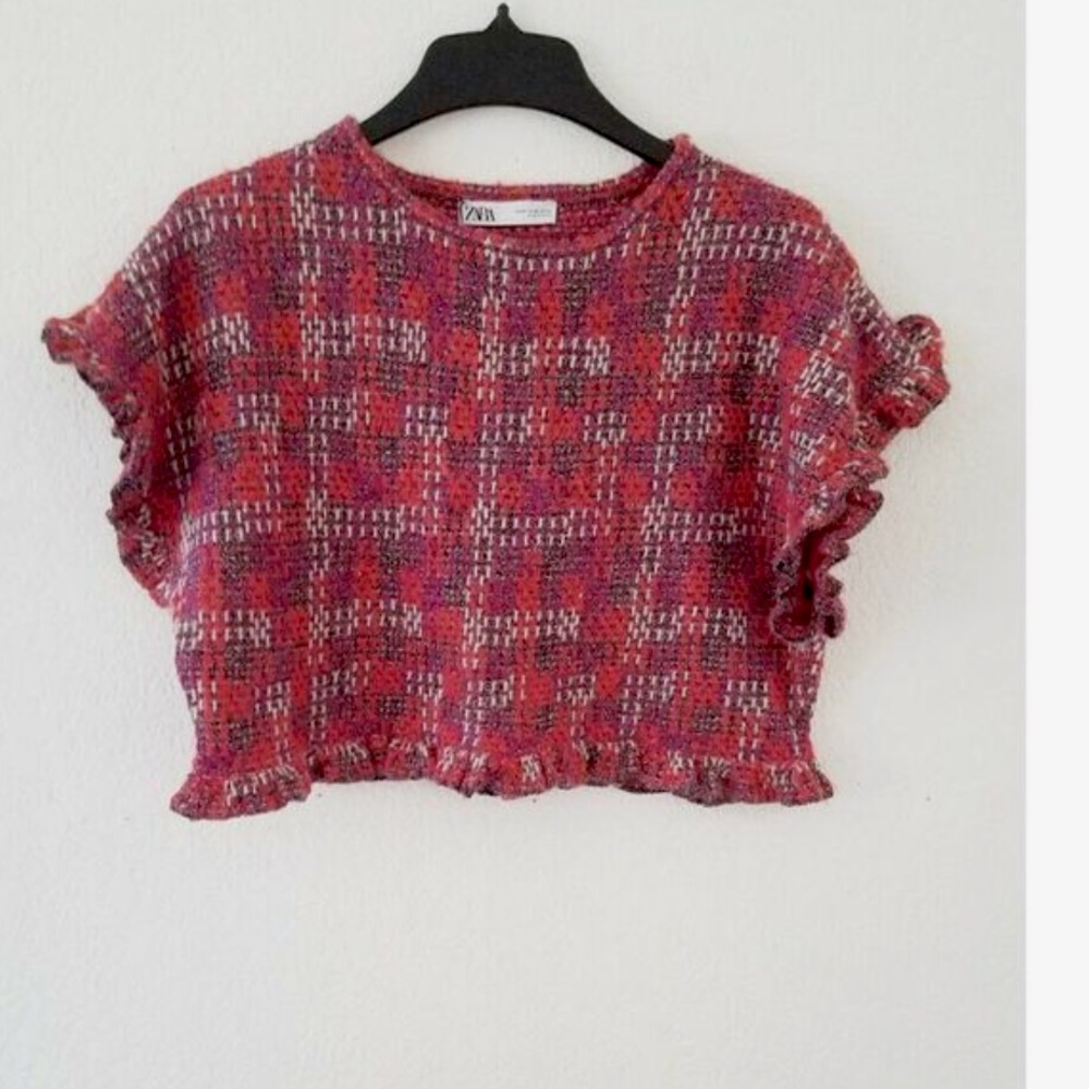Zara Tweed Metallic Thread Ruffled Knit Top - Picture 8 of 9